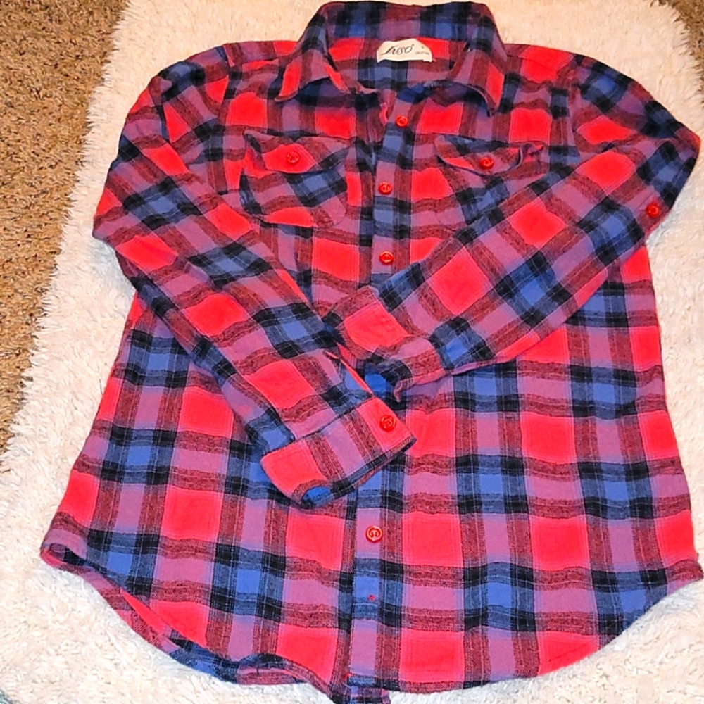 Gently worn flannel. Red, blue, black